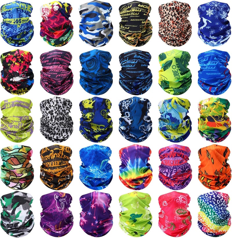 Tarpop 30 Pcs Neck Gaiters Scarf Elastic Wrap Headband Sweat Absorbing Bandana for Women Men Sports Yoga Running - Image 1
